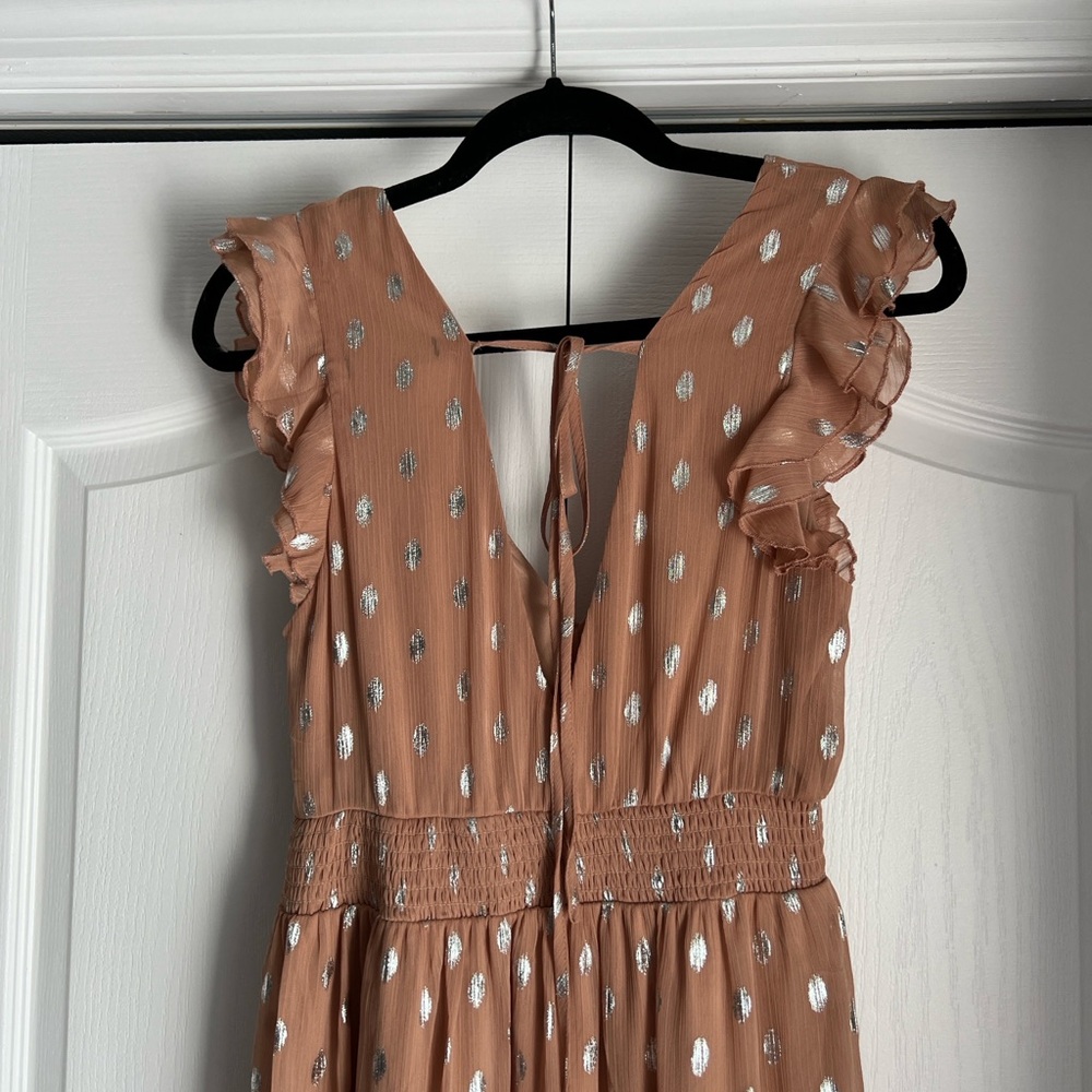 Lulus Cause To Celebrate Mauve And Silver Ruffled Tiered Midi Dress Mauve - Picture 5 of 8